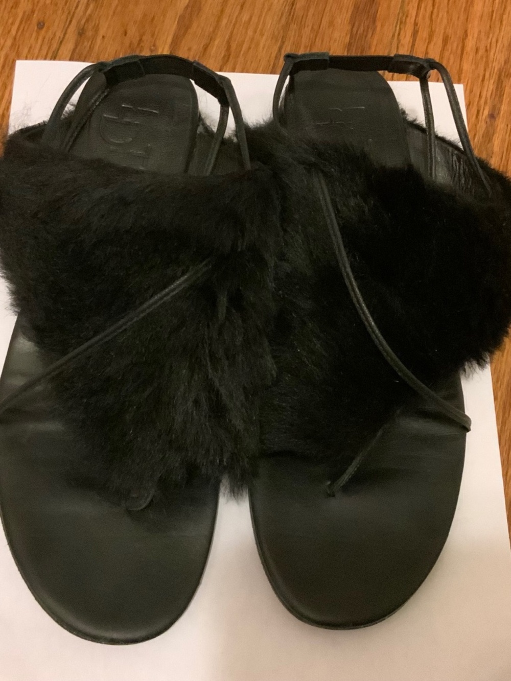 LD Tuttle Fur Leather Sandals Size 39 Black